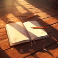 Minimalistic Art: Empty Journal on Wooden Table Royalty Free Stock Photo