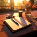 Minimalistic Art: Empty Journal on Wooden Table Royalty Free Stock Photo