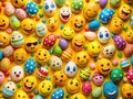 A Whimsical Explosion of Color Playful Emoticon Stickers and Eggs in a Vibrant Yellow Background Perfect for Springtime Royalty Free Stock Photo