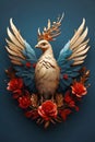 Vivid Avian Imagery: Phoenix Animal Caricature with Striking Blue and Orange Feathers