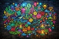 Colorful Financial Education Doodle Art on Dark Brick A Vibrant Visual Guide to Mastering Money
