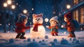Whimsical Snowplay: Anime Characters in Winter Glee. AI generate Royalty Free Stock Photo