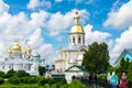 Diveevo, Russia. June 12, 2021. Orthodox church with golden domes with crosses. Christian temple Royalty Free Stock Photo