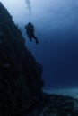 diver amazed by a shipwreck