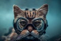 diver cat swims underwater in a glasses mask illustration Generative AI Royalty Free Stock Photo