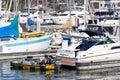 Diver cleaning Yachts docked in the marina at Marina del Ray California on February 4th 2023 Royalty Free Stock Photo