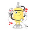 Diver cylinder hold love letter illustration. character vector