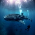 Diver dive with whale shark graphic illustration Royalty Free Stock Photo