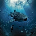 Diver dive with whale shark graphic illustration Royalty Free Stock Photo