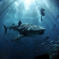 Diver dive with whale shark graphic illustration Royalty Free Stock Photo