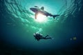 Diver dives with shark Royalty Free Stock Photo