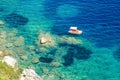 Diver doing snorkeling in the blue waters in Greece