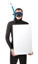 Diver with empty board white paper Royalty Free Stock Photo
