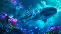Majestic whale shark and diver in underwater dreamscape Royalty Free Stock Photo