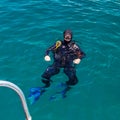 Diver in the equipment in the water. Diving. Vietnam. South China sea