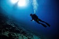 diver, exploring the depths of pristine ocean, taking in the beauty and serenity
