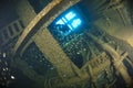 Diver exploring inside a shipwreck Royalty Free Stock Photo