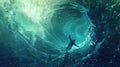 Diver exploring an ocean of swirling data streams and digital creatures, delving into data& x27;s uncharted territories