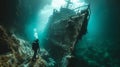 Diver exploring a shipwreck