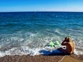 Diver with fins, tube and mask for a scuba diving Royalty Free Stock Photo