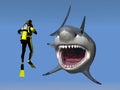 Diver and Great White Shark Royalty Free Stock Photo