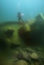 Great Lakes shipwreck tugboat and diver