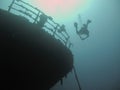 A diver next to the Iona wreck in the Red Sea, off the coast of Yanbu in Saudi Arabia