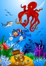 Diver and octopus Royalty Free Stock Photo