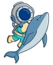 The diver playing with a big dolphin Royalty Free Stock Photo