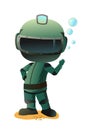 Diver in retro scuba gear waving. Guy in underwater suit bottom of pond. Funny cartoon style. Extreme sports. Isolated Royalty Free Stock Photo