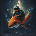 An Diver rides on a giant goldfish Royalty Free Stock Photo