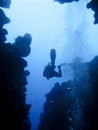 Diver silhouette at an underwater canyon in Dahab, Egypt Royalty Free Stock Photo