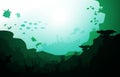 Diver Sunken Ship Wildlife Sea Animals Underwater Aquatic Illustration Royalty Free Stock Photo