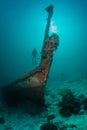 Diver and a sunken wreck