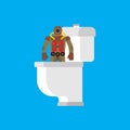 Diver from toilet. Retro Underwater diver in WC. Vector illustration Royalty Free Stock Photo