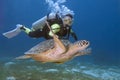 Diver and turtle