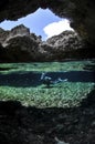 Diver in Underwater Cave in Okinawa