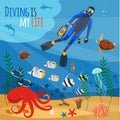 Diver underwater illustration