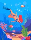 Diver. Underwater world. Girl dive