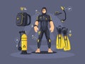 Diver in wetsuit and diving equipment