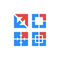 Diverge arrows logo set, red and blue progress symbol, delivery direction emblem