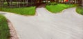 Divergence of paths: a wide asphalt road in the park is divided into three alleys, diverging in different directions Royalty Free Stock Photo