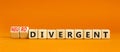 Divergent or neurodivergent symbol. Concept words Divergent Neurodivergent on wooden blocks. Beautiful orange table orange
