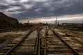 Diverging Railroad Tracks at Abandoned Foundry Royalty Free Stock Photo