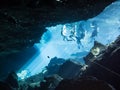 Divers in the cenote Chac Mool Royalty Free Stock Photo