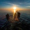 Divers are on cliffs and sea troughs adventuring on the seabed