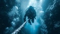 Divers Decompressing Underwater on a Rope AI Generated