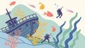 Divers Discovering a Shipwreck on the Ocean Floor, vector design Generative AI Royalty Free Stock Photo