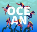 Divers in Ocean Concept. Snorkeling Male and Female Characters Underwater Fun Activities, Hobby, Swimming, Scuba Diving Royalty Free Stock Photo