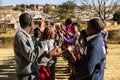 Diverse African high school pupils playing physical games on the sports field Royalty Free Stock Photo